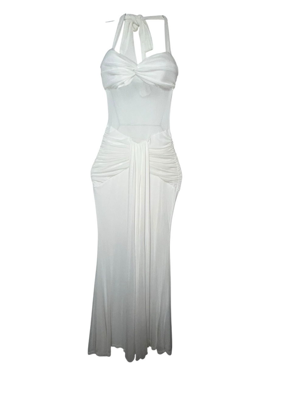 Windsor White Halter Maxi Dress with Knotted Bust